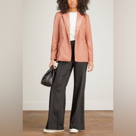 NWT JONATHAN SIMKHAI Pecan Brown Vegan Leather Nisha Boxy Blazer Jacket. Size M - Picture 1 of 12